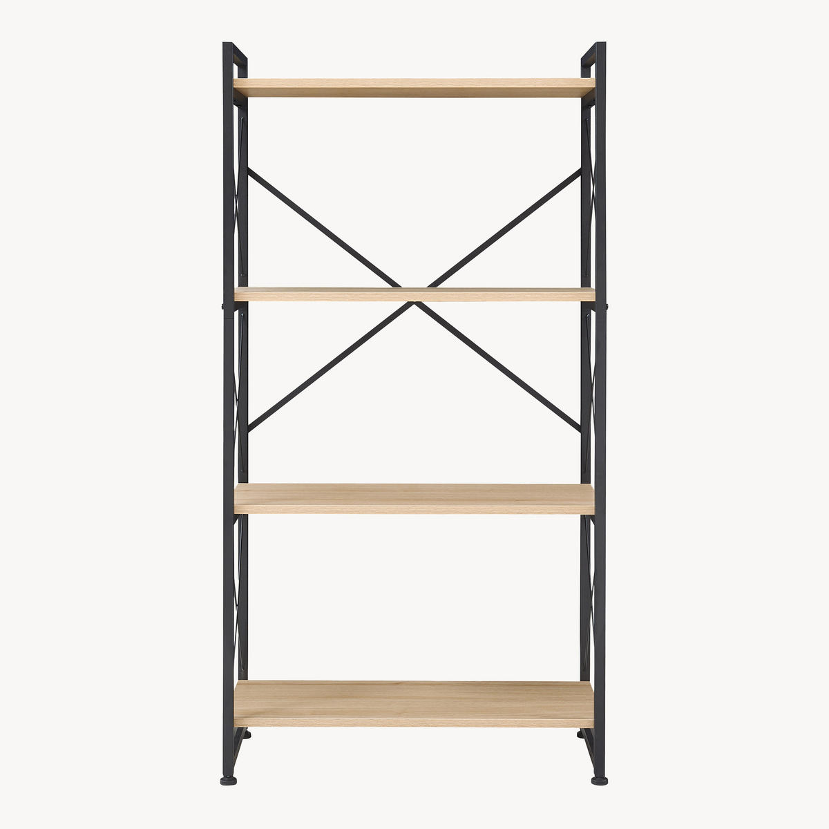 STOJANOVÁ POLICE Skørping - černá/barva dubu, kov/kompozitní dřevo (65/125/30cm) - [en.casa]