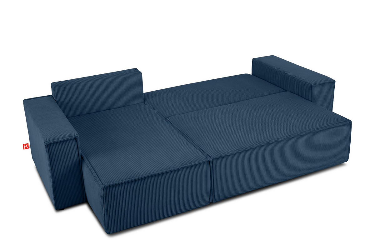ECKSOFA-LINKS/RECHTS NAPI Schlaffunktion mit Cordbezug, blau - Blau/Schwarz, Textil (262/148cm) - KONSIMO®
