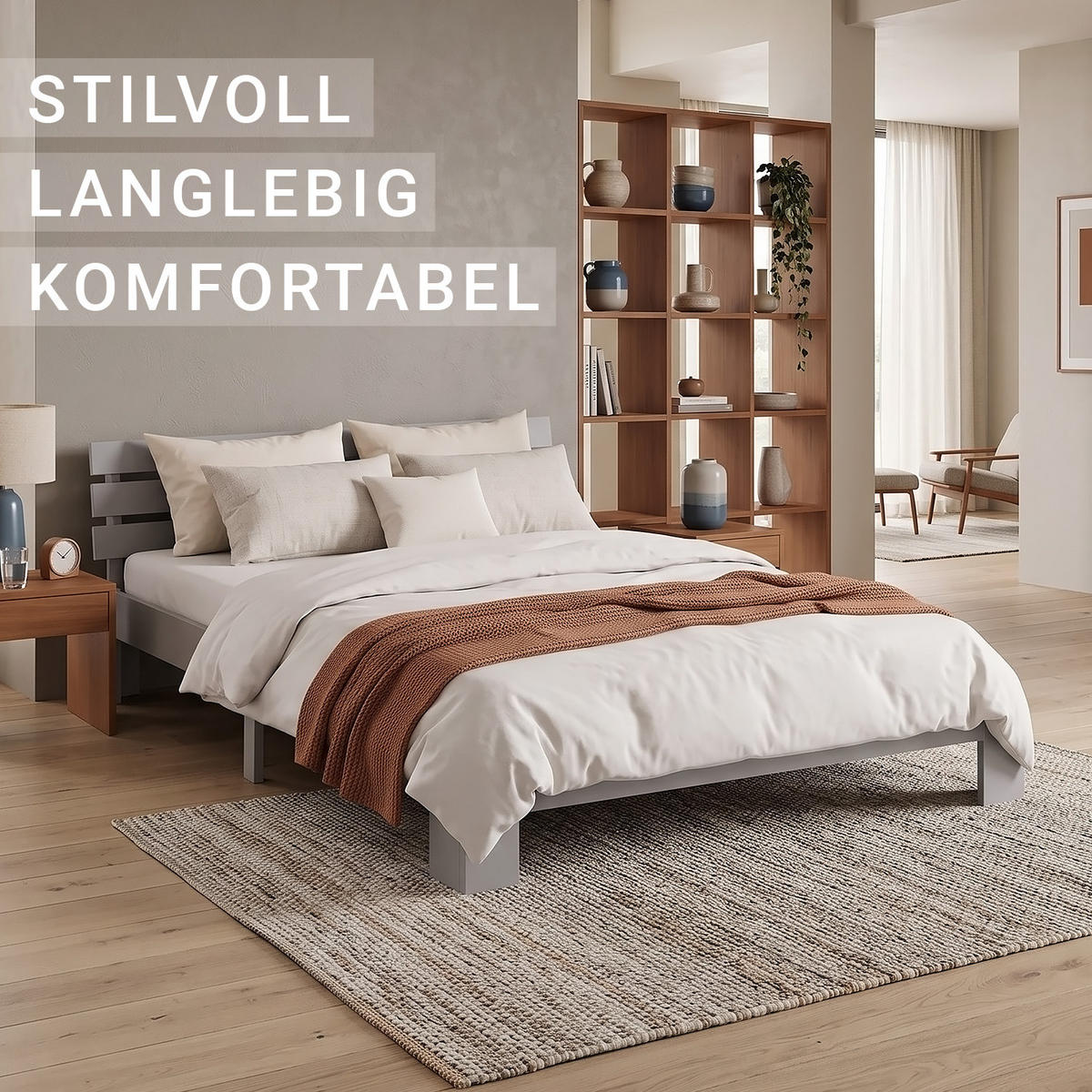 HOLZBETT mit Matratze 120/200 cm grau - Grau, Holz (120/200cm) - Homestyle4u
