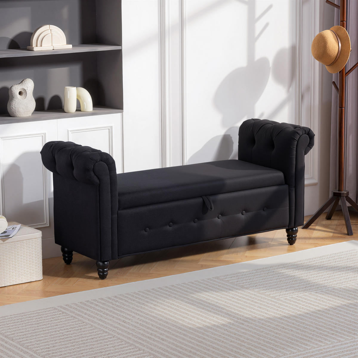 TRUHENBANK DE-16448 2-in-1 mit Stauraum Schwarz - Schwarz, Textil (146.5/72/49cm) - ComfortXL