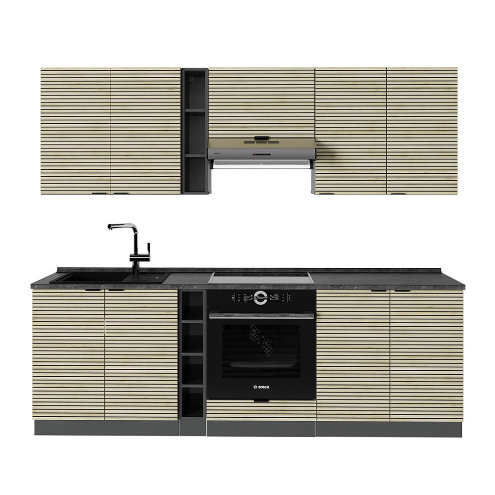 KÜCHENZEILE Fame-Line Eiche Paneel/Anthrazit 235 cm , AP Anthrazit - Hellbraun/Anthrazit, Holzwerkstoff (235/81.6/60cm) - Vicco