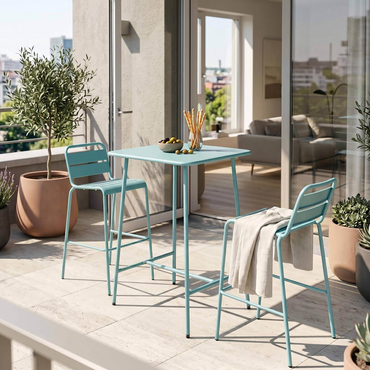 GARTENSET 3-tlg., Türkisblau - Blau, Metall - Oviala