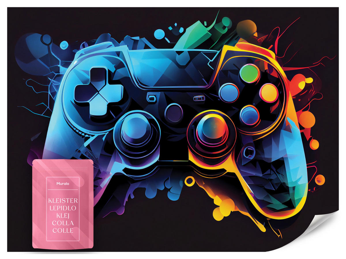 FOTOTAPETE Gamecontroller Abstraktion Moderne Muster 350x256 - Gelb/Rot, Papier (350/256cm) - Muralo