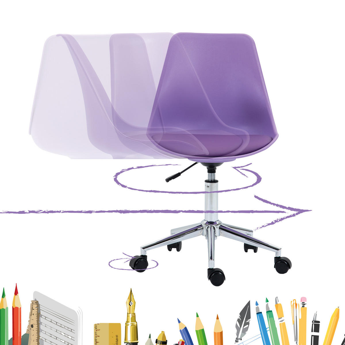 KINDERSCHREIBTISCHSTUHL EDDY Kunststoff Lila - Violett, Textil (47/96/54cm) - SVITA