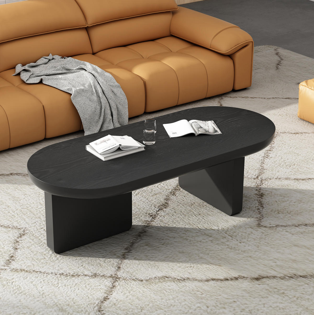COUCHTISCH 119,7/49,8/35,5 cm in Schwarz aus MDF, oval und minimalistisch - Schwarz, Holzwerkstoff (49.8/119.7/35.5cm) - BEAOK