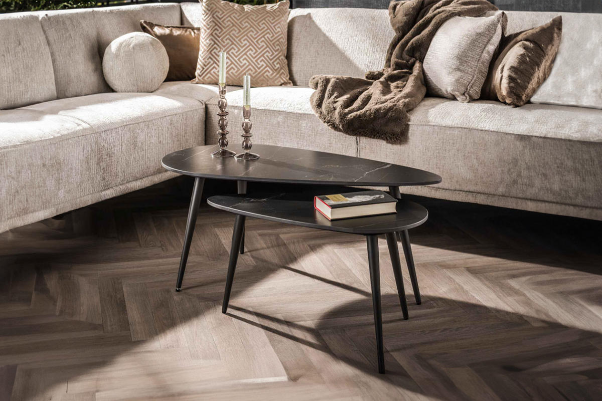 COUCHTISCH-SET SERIDO Schwarz Keramik - Schwarz, Keramik/Metall (100/50/40cm) - KAWOLA
