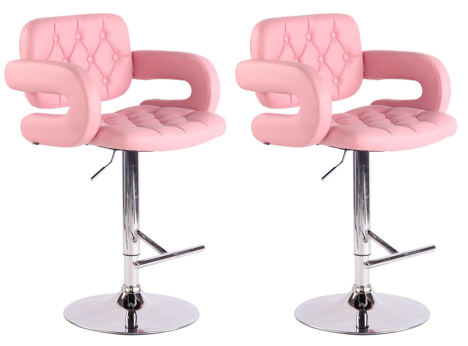 BARHOCKER 2er Set Lederlook pink - Chromfarben/Pink, Textil/Metall (62/103/55cm) - CLP