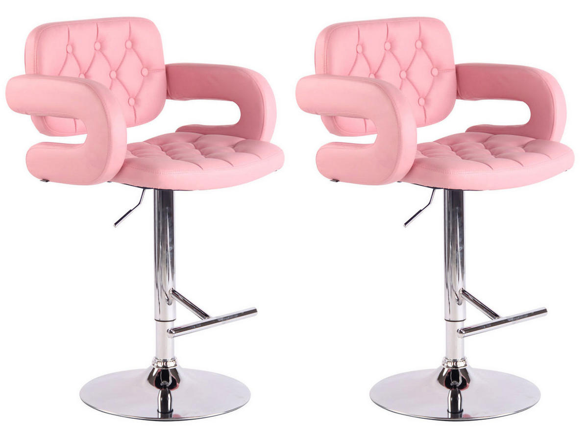 BARHOCKER 2er Set Lederlook pink - Chromfarben/Pink, Textil/Metall (62/103/55cm) - CLP