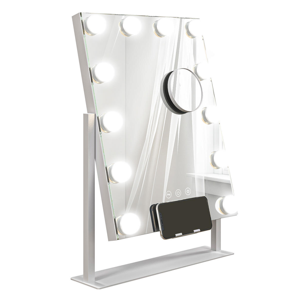 SCHMINKSPIEGEL DE-18030 12 LED, dimmbar, 360° drehbar Weiß - Weiß, Glas (8.5/36.5/45.5cm) - ComfortXL