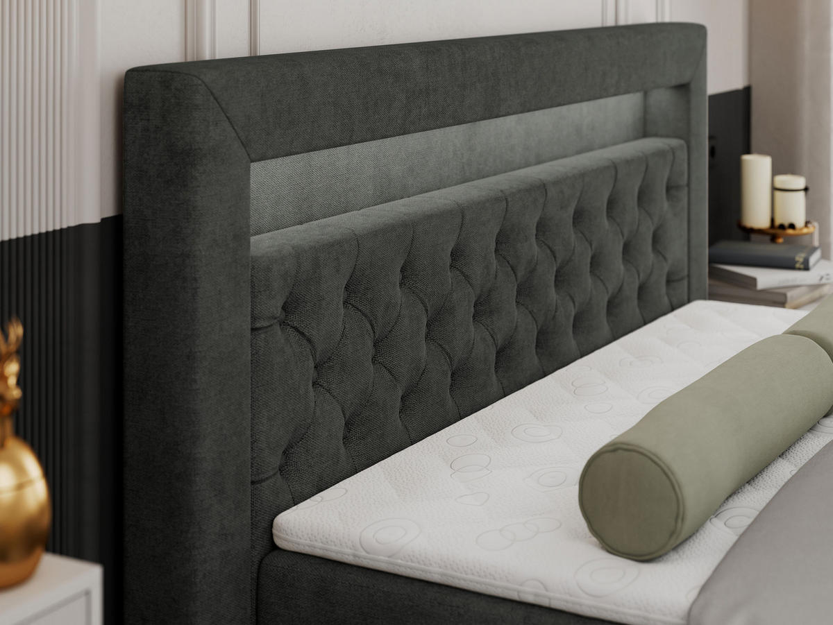 BOXBETT GOLD-9 LED 140/200 Dunkelgrau Struktur - H4 - Dunkelgrau, Holz/Textil (140/200cm) - MKS