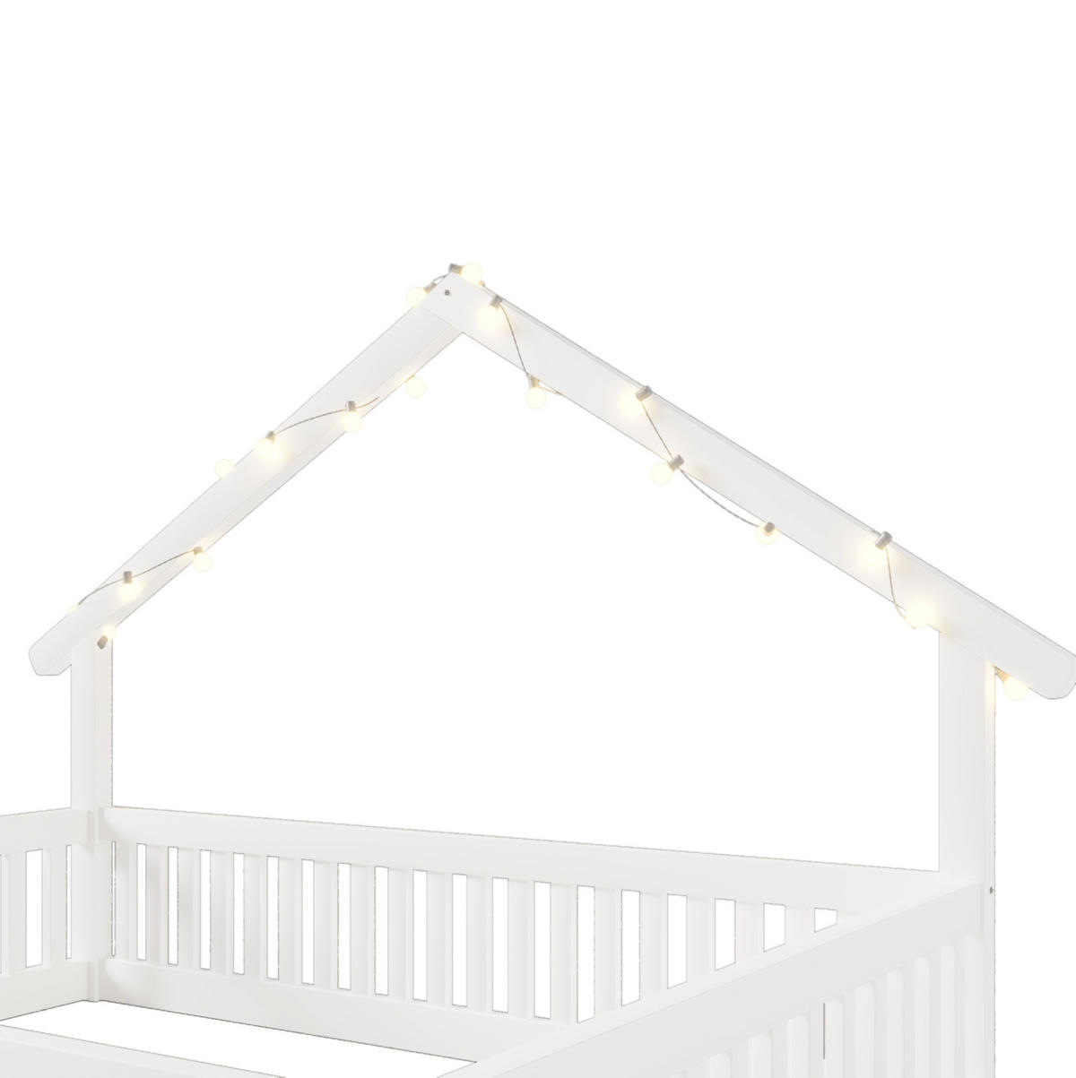 HAUSBETT 90x200 cm in Weiß mit Rausfallschutz und LED-Lichterkette - Weiß, Holz (90/200cm) - IVMEU