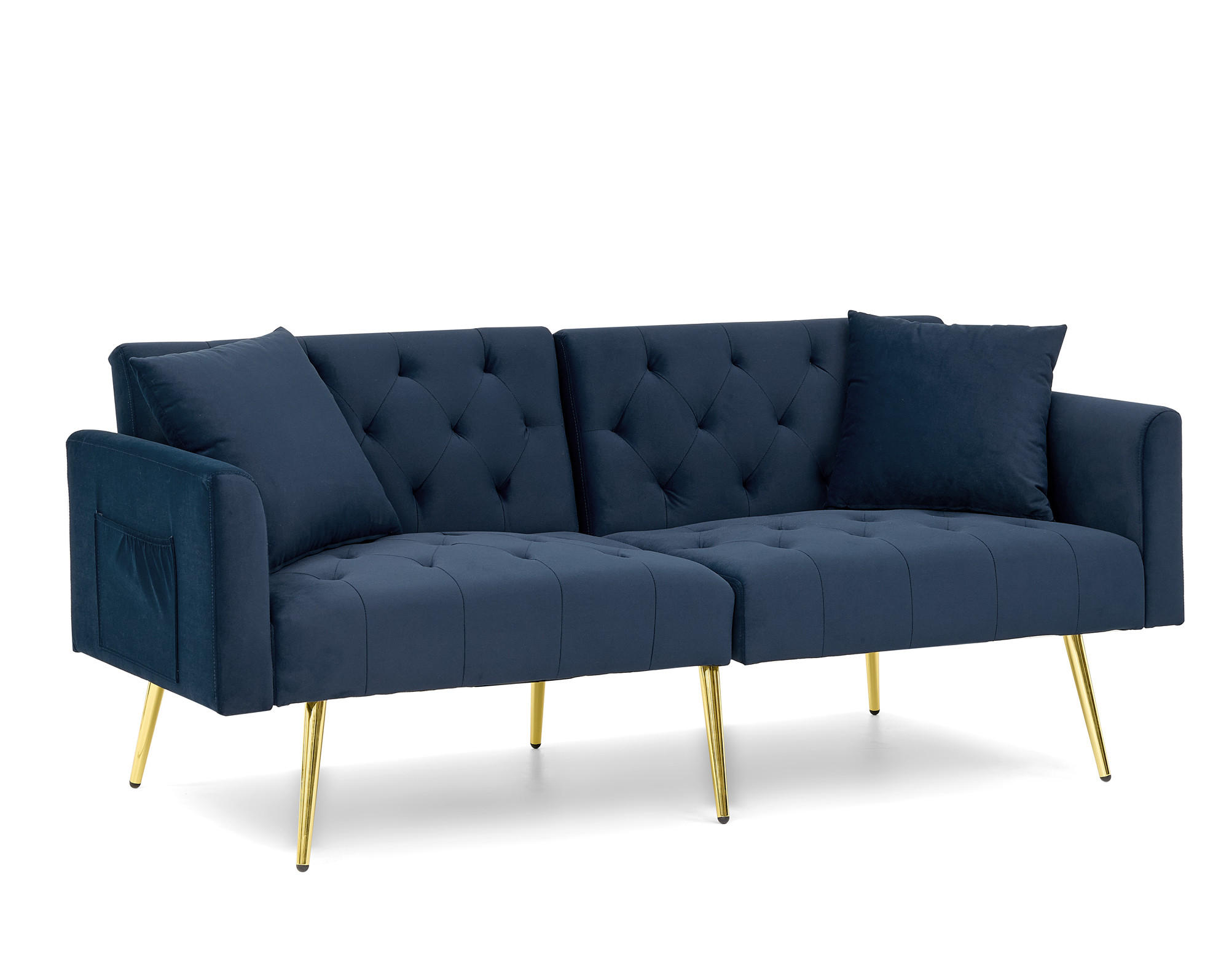 SOFA 2-Sitzer mit 3-fach verstellbarer Rückenlehne Blau Samt - Blau, Holzwerkstoff (177/74/78cm) - Meubliv