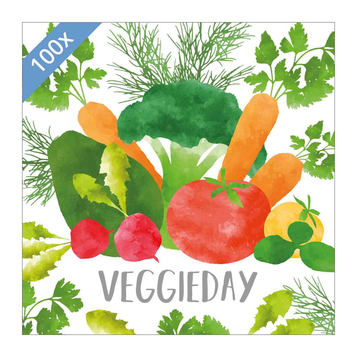 PAPIER SERVIETTEN VeggieDay 33 x 33 cm 100er Set - Multicolor/Grün, Papier (33/33cm) - PPD