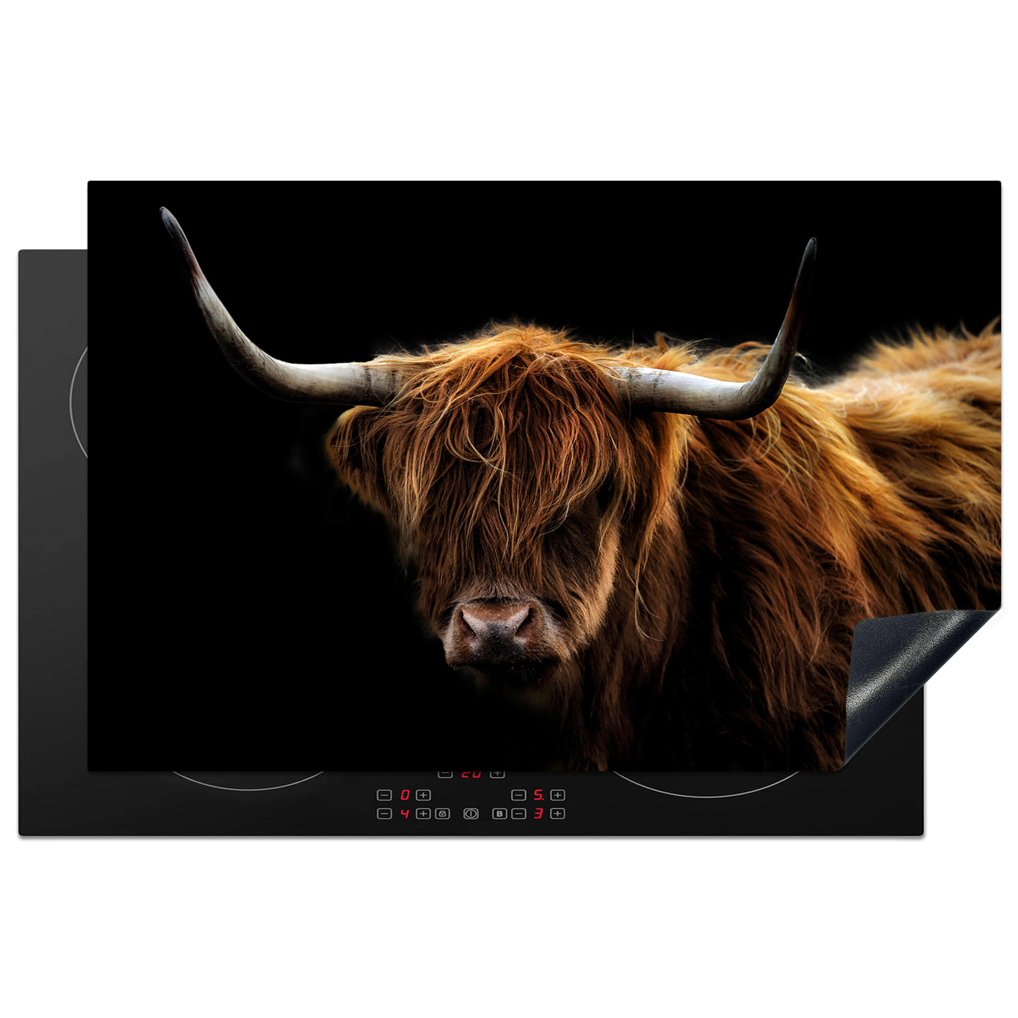 MuchoWow KRYT NA INDUKČNÍ DESKU Skotský horal - Rohy - Černá - Zvířata - Příroda - Divoká - Kráva 80x52.2 cm
