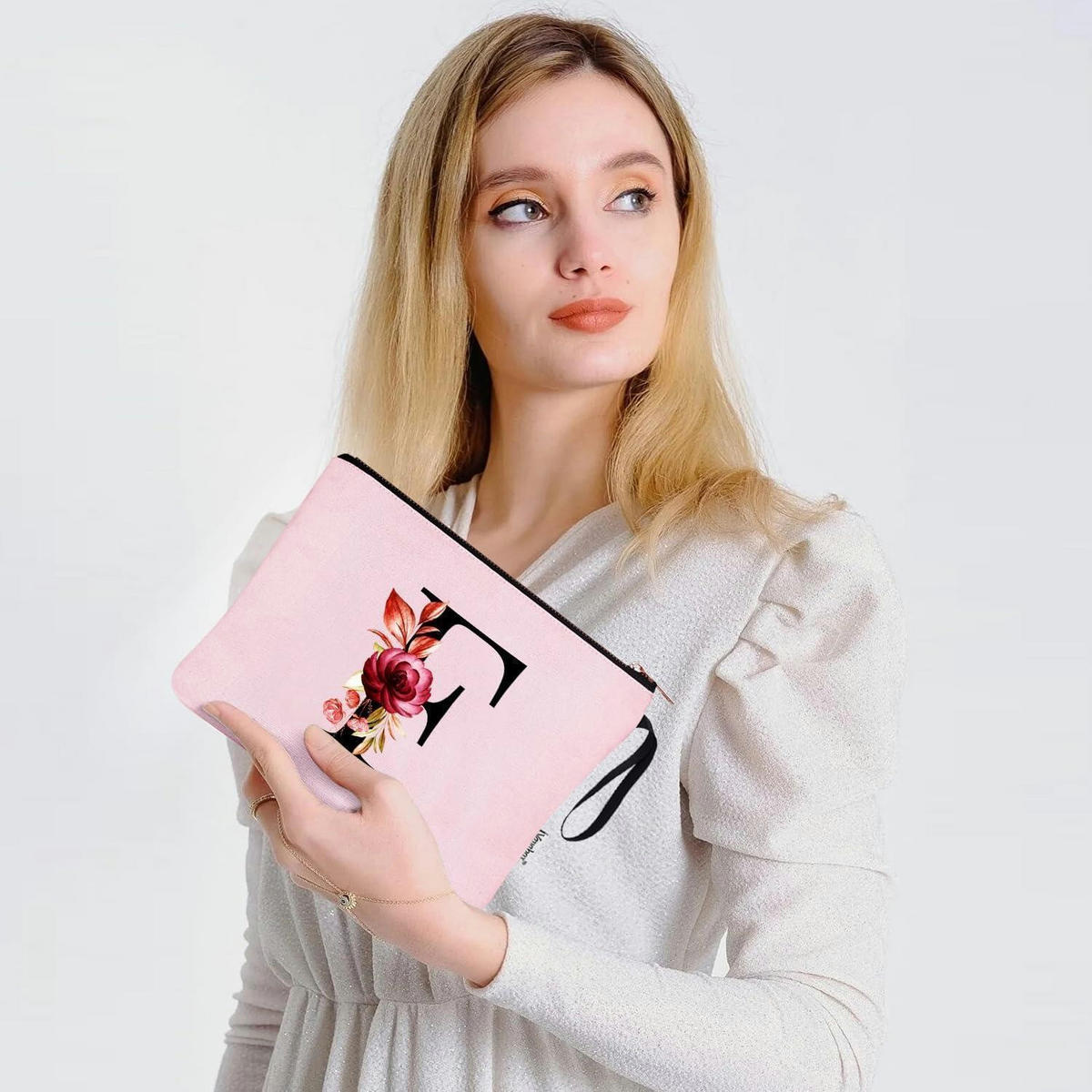 KOSMETIKTASCHE mit Initialen F, Pink - Rosa, Textil (20/1/25cm)