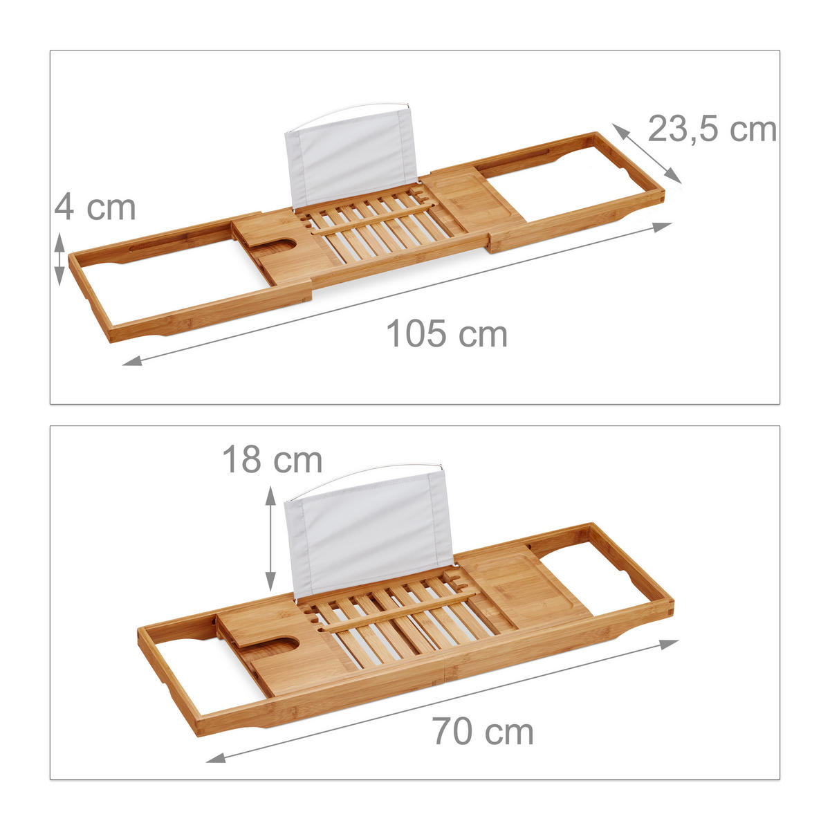 BADEWANNENABLAGE - Hellbraun, Holz/Textil (105/18/23.5cm) - Relaxdays