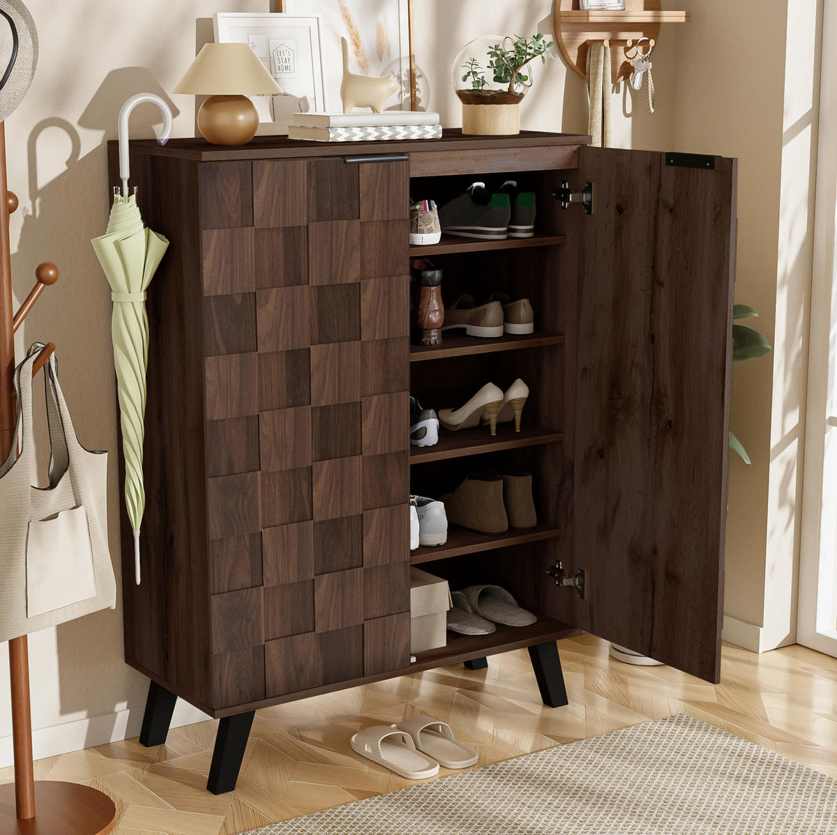 SCHUHSCHRANK 80/35,5/110 cm in dunkler Holzoptik mit 2 Türen - Naturfarben, Holzwerkstoff (80/110/35.5cm) - BEAOK