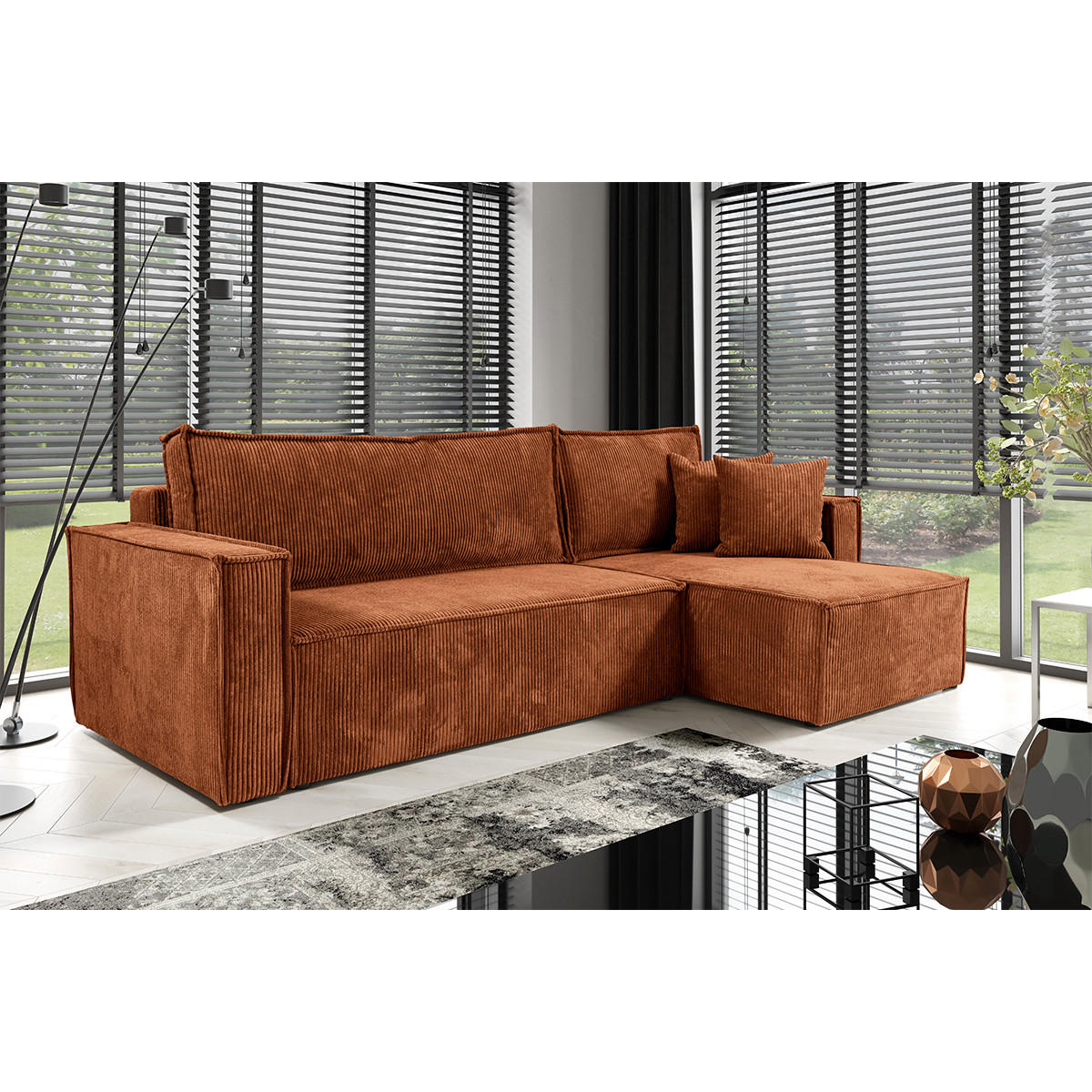ECKSOFA Ezekiel 3 Sitzplätze Terracotta - Orange, Holz (236/145cm) - Petits-meubles