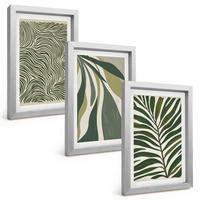BILDER SET 3er Set - 20x30 cm Silberner Rahmen - Blätter mit wellenförmigen grünen Linien - Silberfarben, Kunststoff (20/30cm) - TULUP