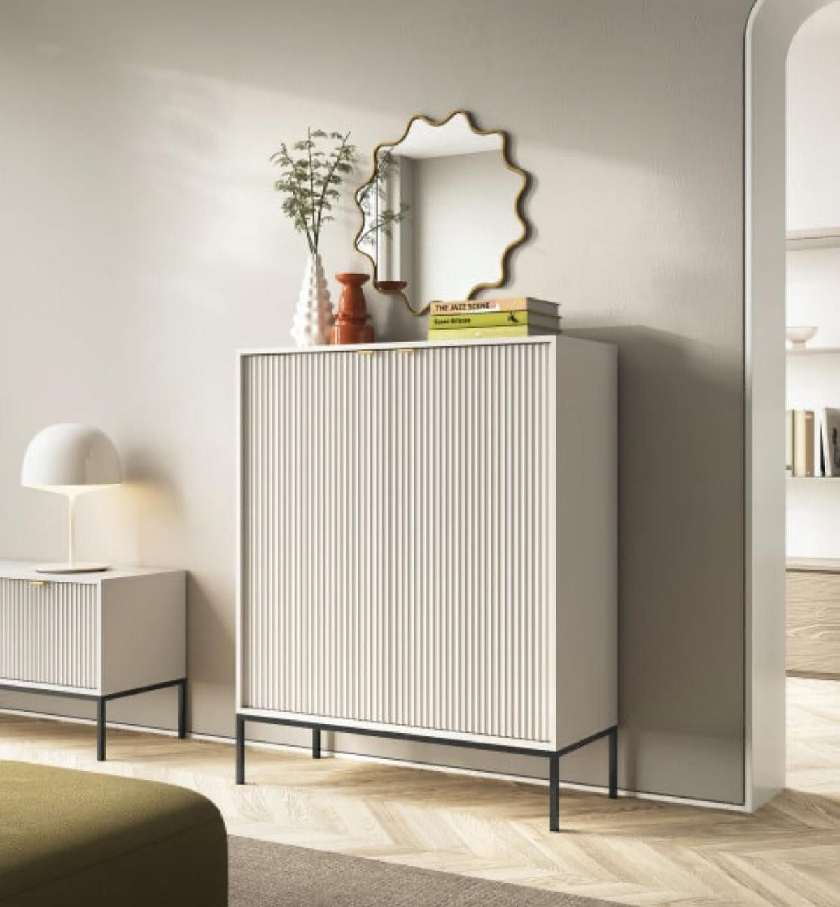 KOMMODE Kaschmir NEW K104 Gerillt Schwarz - Ecru, Holzwerkstoff (104/125/39cm) - Sepro Meble