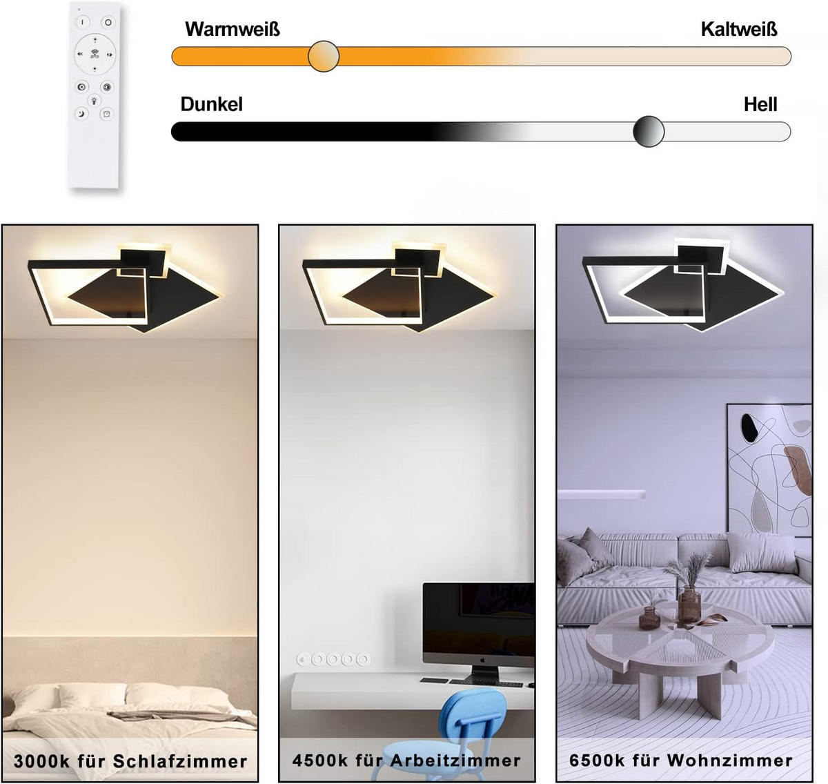 LED-DECKENLEUCHTE Maximilian 46/45/8 cm - Schwarz, Metall (45/46/8cm) - ZMH