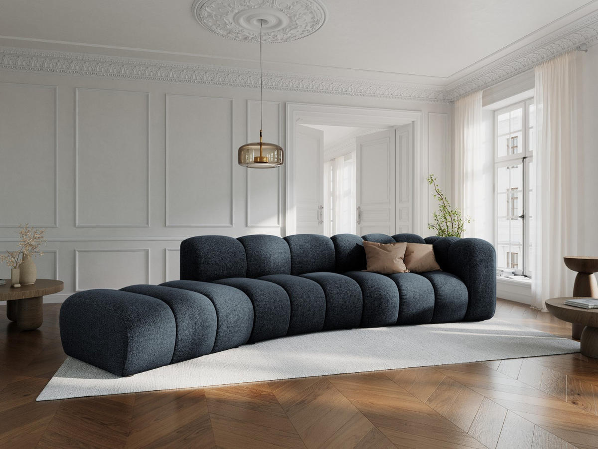 SOFA modular links Lupine aus Chenille-Stoff königsblau 5 Sitzplätze - Dunkelblau, Textil (166/70/335cm) - Micadoni