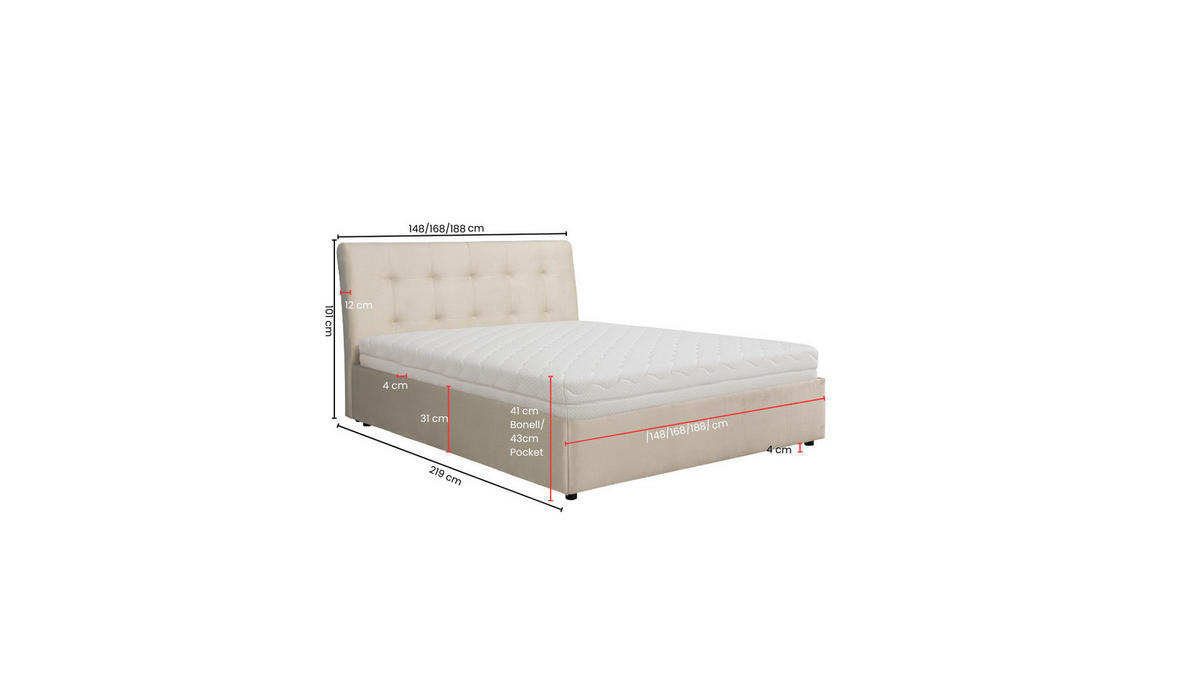 POLSTERBETT mit Bettkasten und Matratze SOLIS, Beige, 180x200 cm - Beige, Textil (180/200cm) - KS Home Concept