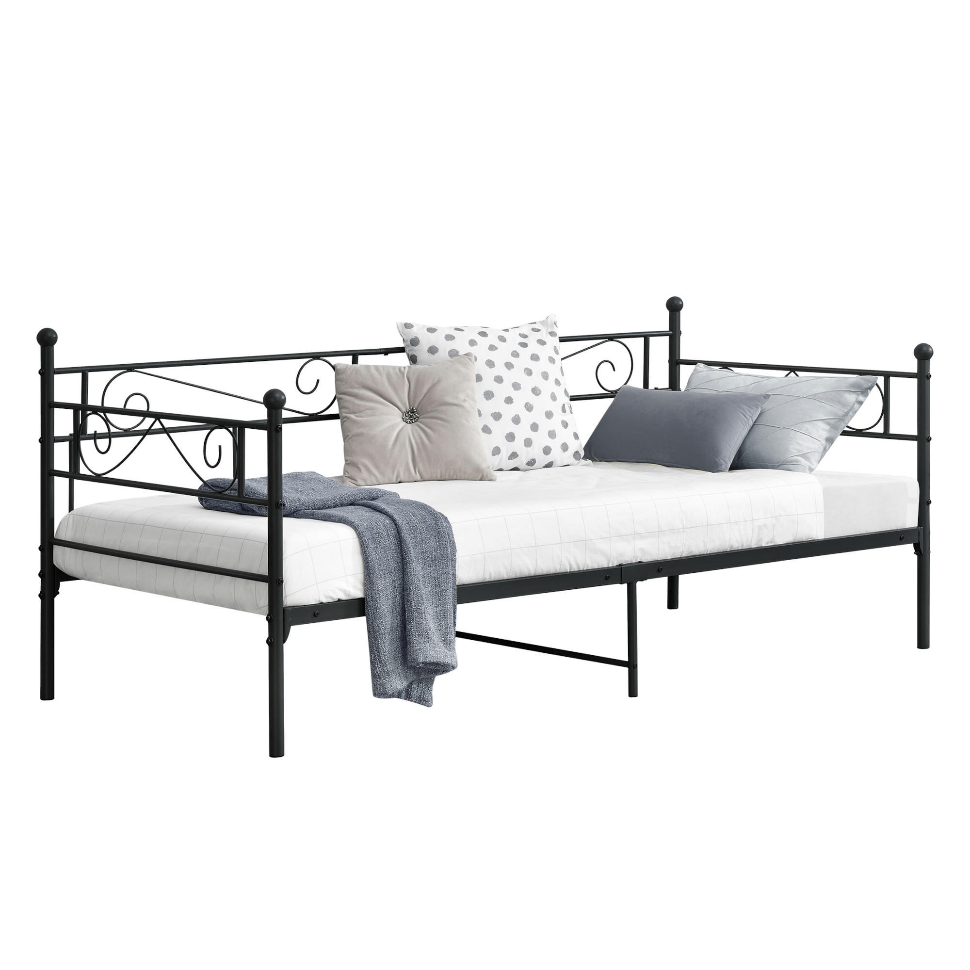 TAGESBETT Kerava - Schwarz, Metall (90/200cm) - [en.casa]