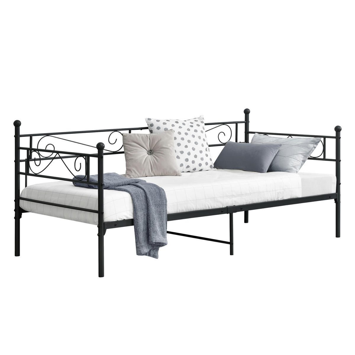 TAGESBETT Kerava - Schwarz, Metall (90/200cm) - [en.casa]