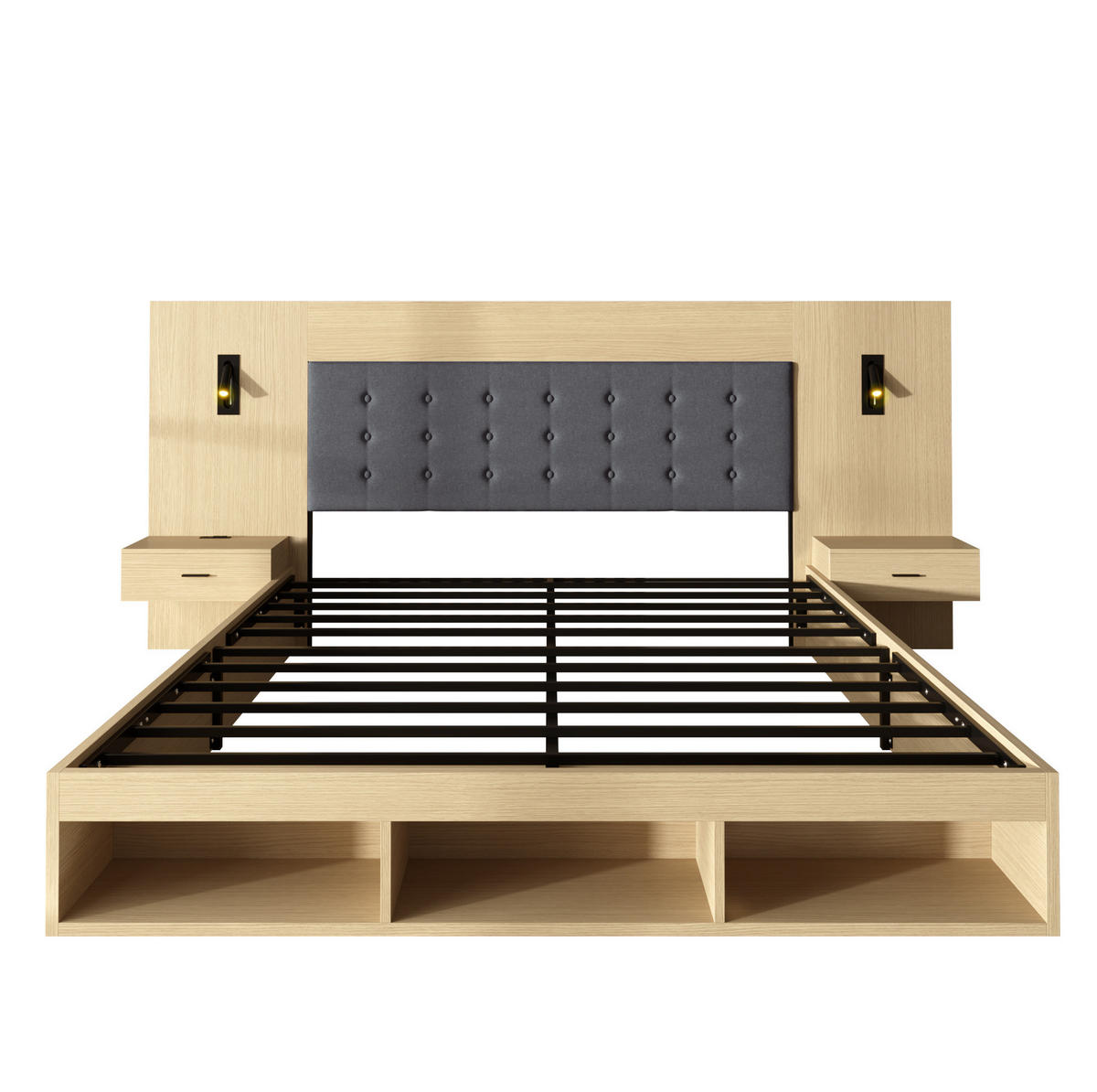 POLSTERBETT 180/200 cm Helle Eiche aus MDF mit Stauraum - Eichefarben, Holzwerkstoff (180/200cm) - OKMYHOME