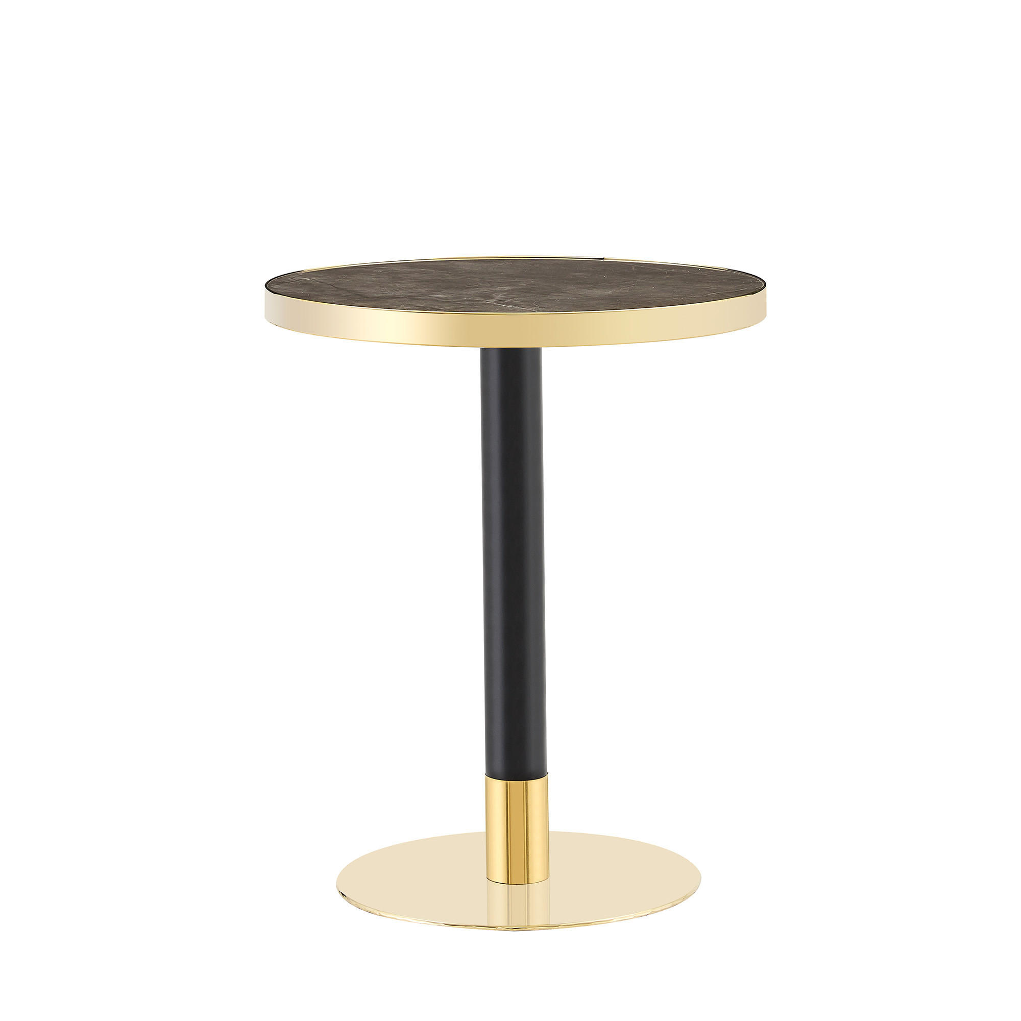 BEISTELLTISCH Rund mit Marmoroptik und Edelstahlgestell Goldfarben, UV-beschichtete Tischplatte - Schwarz/Grau, Holzwerkstoff/Metall (60/60/74cm) - EVRYAE