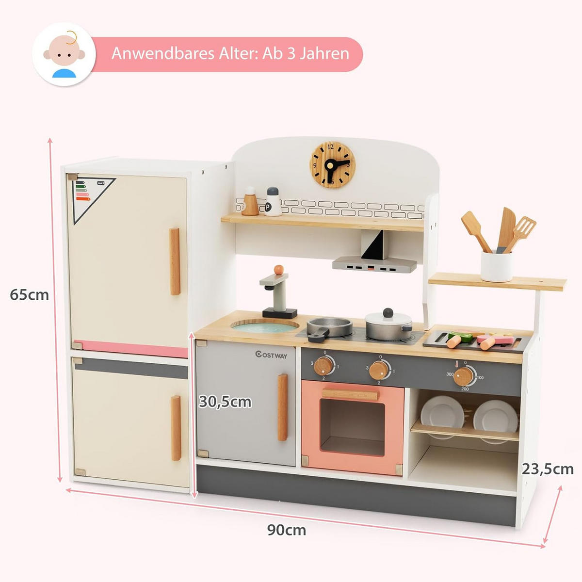 SPIELZEUGKÜCHE Multicolor - Multicolor, Holz (24/65/90cm) - COSTWAY