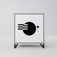 SIDEBOARD BLACK AND WHITE COMBINATION, Grau, 57,5x42x67,5 cm, Schwarze Metall-Rahmenfüße - Multicolor/Schwarz, Holzwerkstoff/Metall (57.5/67.5/42cm) - SpaceRebels