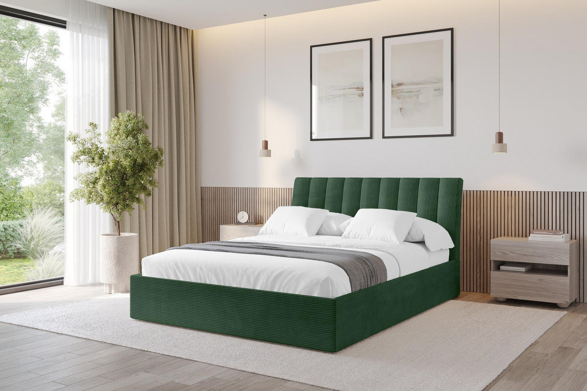 POLSTERBETT mit Bettkasten und Lattenrost, Boxbett ohne Matratze - ILAN 180x200 Grün - Olivgrün, Holzwerkstoff/Textil (180/200cm) - ALTDECOR