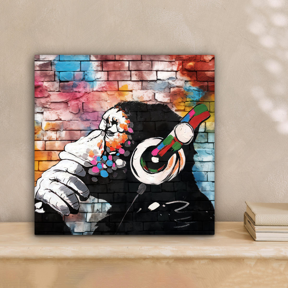 LEINWANDBILD Affe - Graffiti - Musik 20x20 cm - Multicolor, Textil (20/20cm) - MuchoWow