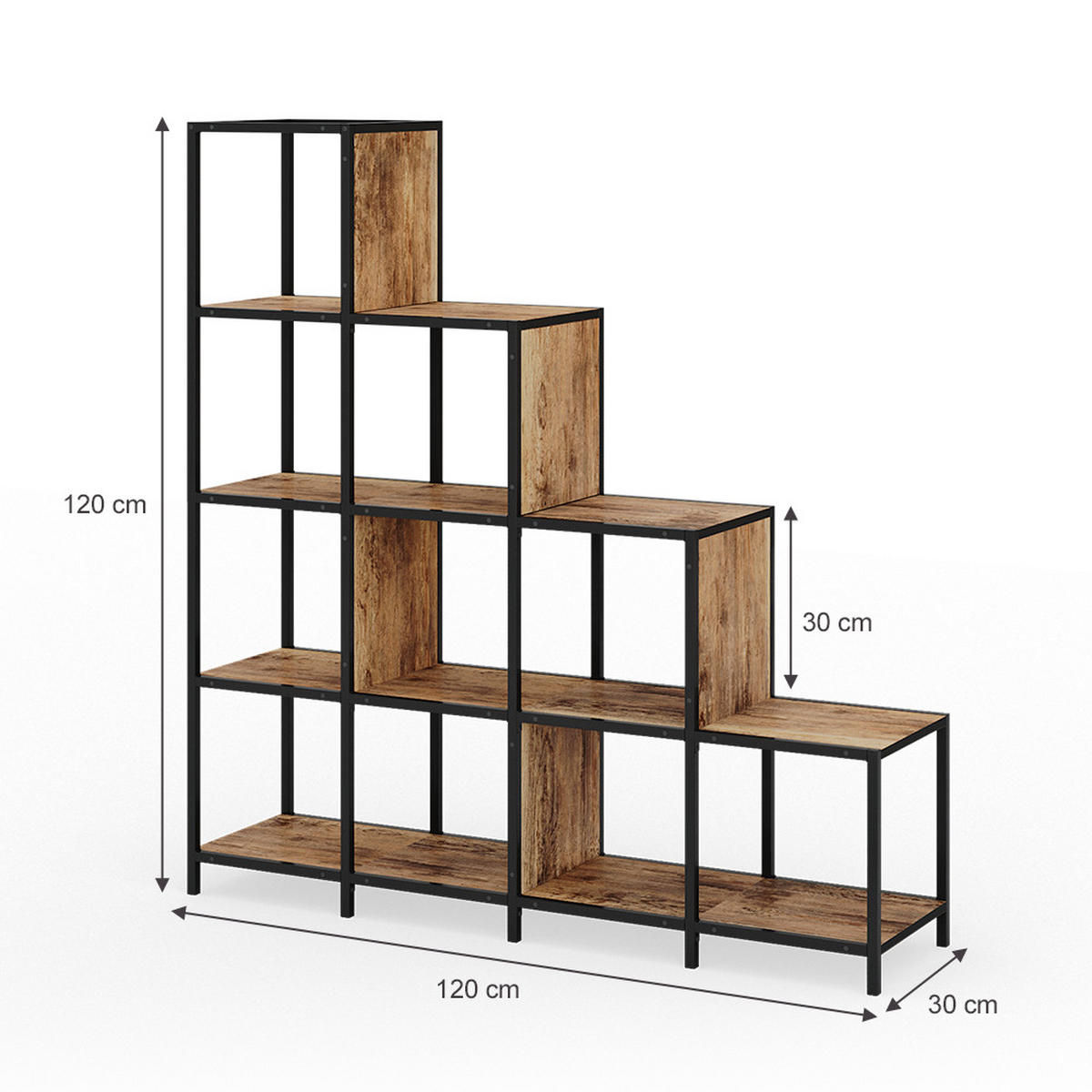 RAUMTEILER Fyrk Antikholz 120 x 120 cm - Eichefarben/Schwarz, Holzwerkstoff (120/120/30cm) - Vicco