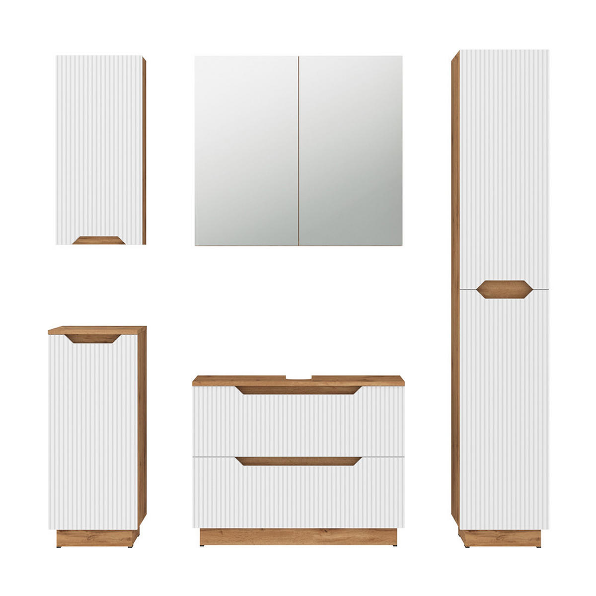 BADMÖBEL-SET Lotta Eiche/weiß gestreift 5 Teile - Weiß, Holzwerkstoff (79.6/62.1/32cm) - Vicco