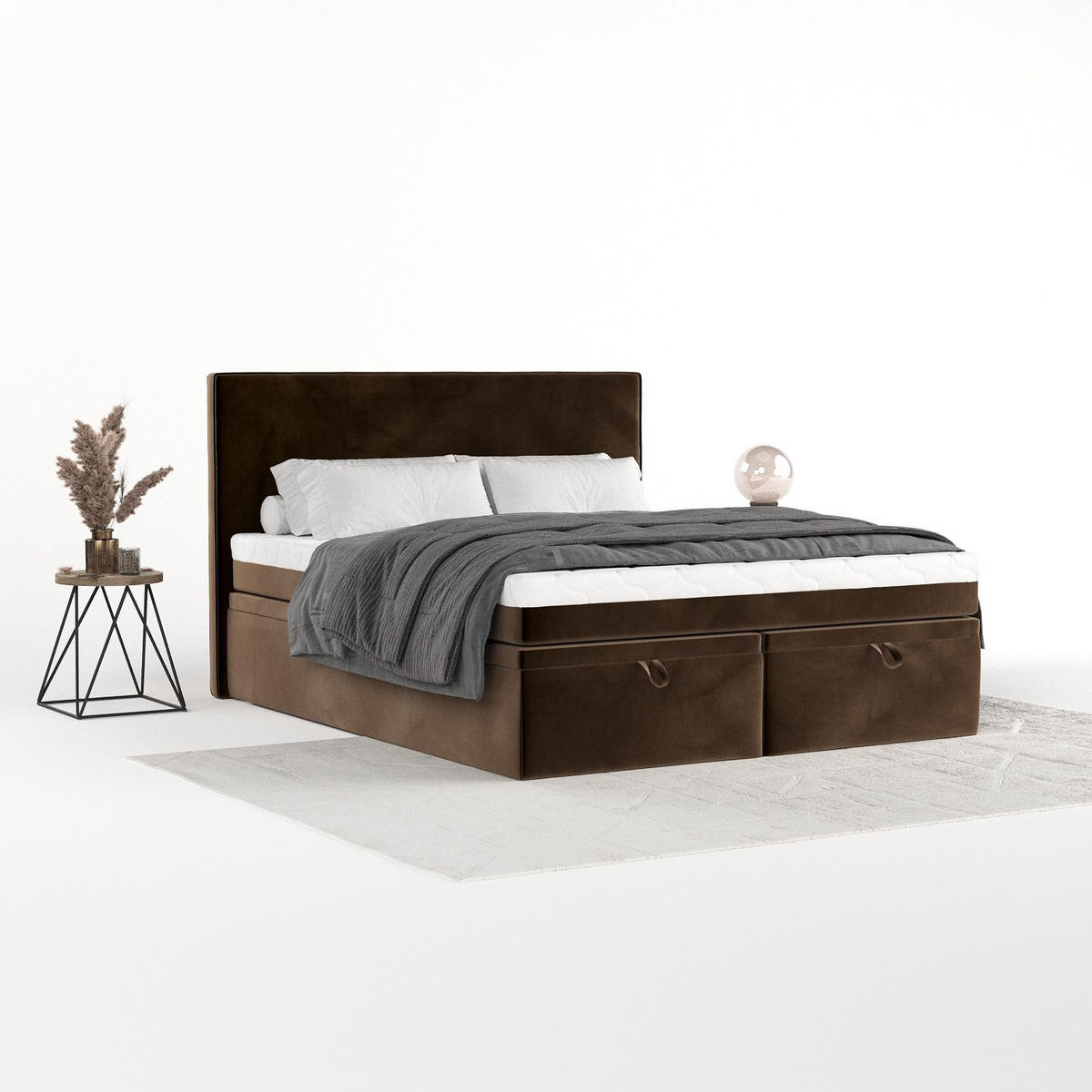 BOXBETT Zalla 200/200 cm Braun im Kronos Stoff - Schwarz/Braun, Holz/Holzwerkstoff (200/200cm) - AltaBeds