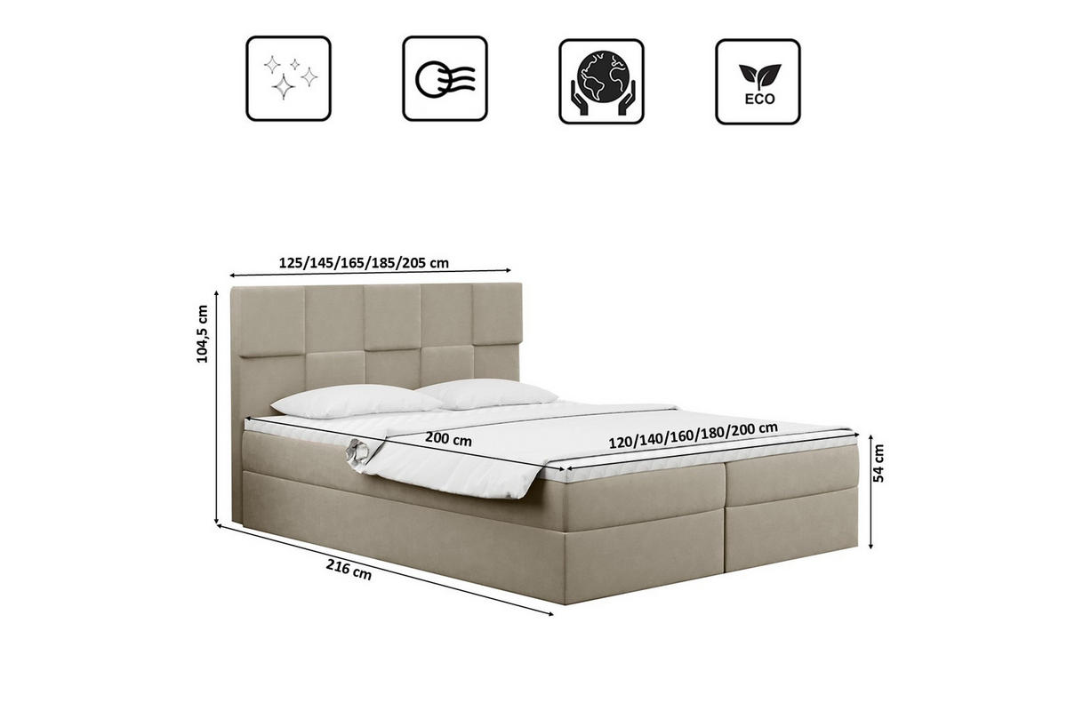 BOXBETT mit Bettkasten und Matratze CLARA Stoff Velvet Beige 200x200 cm H2-Pocket - Beige, Holz (200/200cm) - Kaiser Möbel
