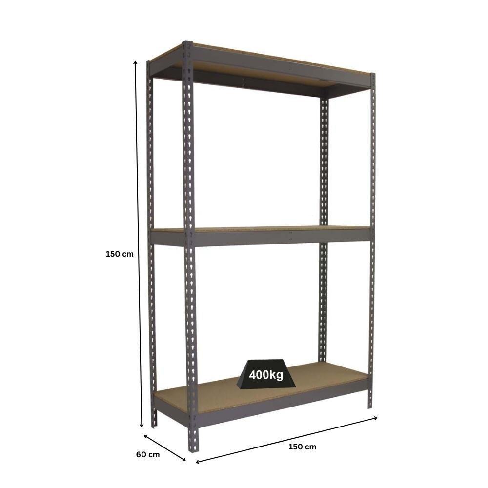 SCHWERLASTREGAL MID WOOD YETI THREE | HxBxT 150x150x60cm | Fachlast 400kg | Grau - Grau, Metall (150/150/60cm) - PROREGAL