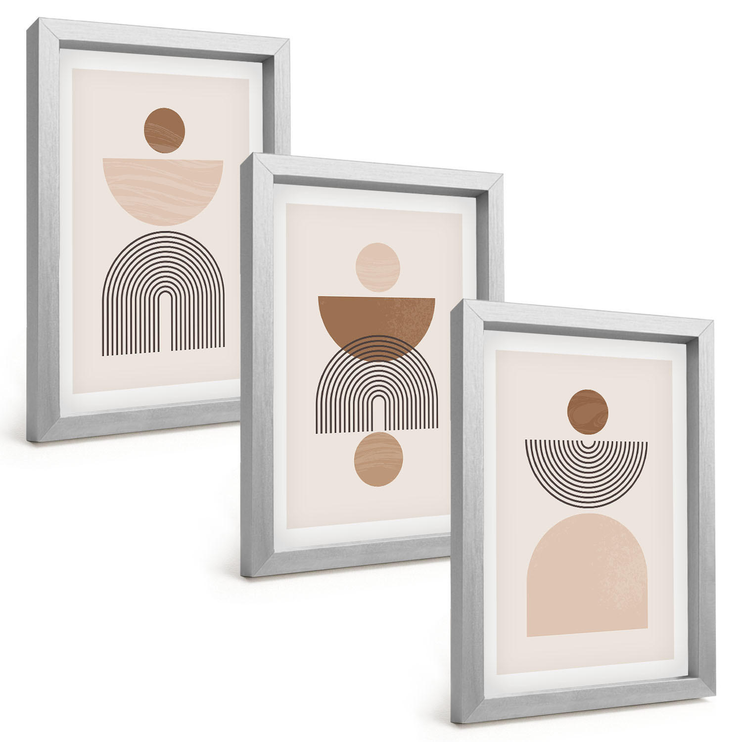 BILDER SET 3er Set - 20x30 cm Silberner Rahmen - Abstrakte braune Formen - Silberfarben, Kunststoff (20/30cm) - TULUP