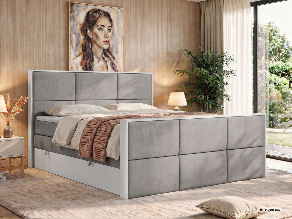 POSTEL BOXSPRING DELVIT KING DUO 140/200 - Světle šedá Samet - Topper Visco - H3 - černá/světle šedá, textil/plast (140/200cm) - MKS