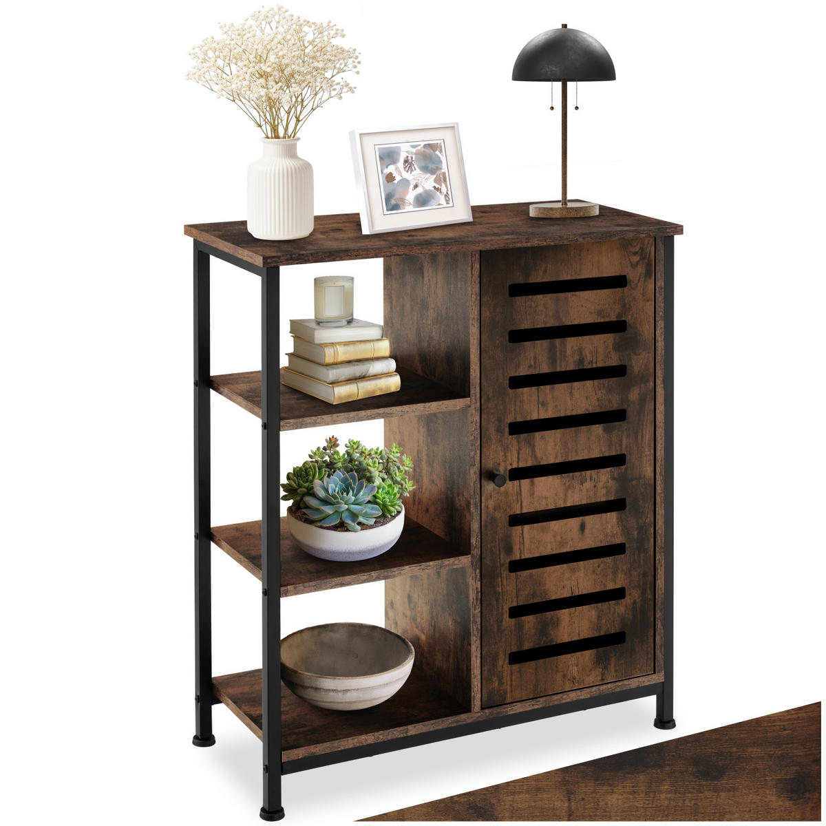 SIDEBOARD ,mit höhenverstellbaren Kunststofffüßen, 70 x 32 x 82 cm,Industrial Holz dunkel, rustikal - Rostfarben, Holzwerkstoff (32/82/71cm) - tectake