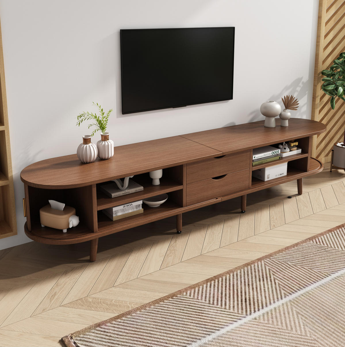 TV-LOWBOARD mit 2 Schubladen 175 x 40 x 42 cm Walnuss MDF - Braun, Holzwerkstoff (40/42/175cm) - Beauniv