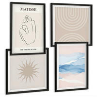 BILDER SET 4er Set - 50x50 cm & 40x60 cm Schwarzer Rahmen - Linien, Wellen, Pastellfarben, minimalistisch - Schwarz, Kunststoff (50/50cm) - TULUP