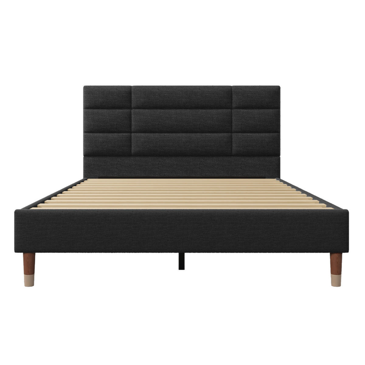 POLSTERBETT 140/200 cm mit Lattenrost und gepolstertem Kopfteil in Schwarz - Schwarz, Holz (140/200cm) - BEAOK