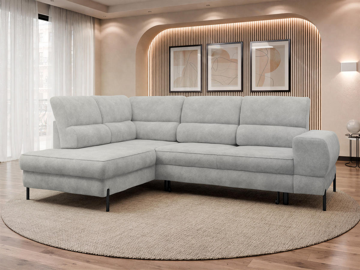 ECKSOFA Clinton, Seite: Links - Hellgrau/Schwarz, Holz/Kunststoff (253/174cm) - MIRJAN24
