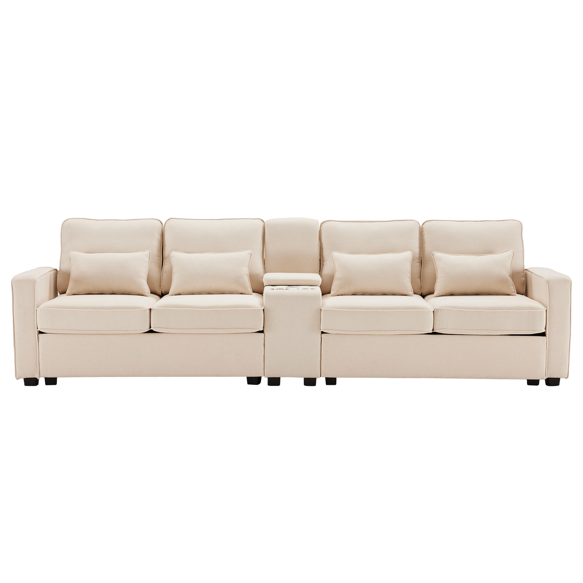 4-SITZER Sofa Leinenstoff mit Konsole USB-Anschluss und 2 Getränkehaltern 290/83/88 cm Beige - Beige, Textil (88/290/83cm) - Redom