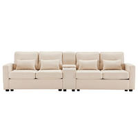 4-SITZER Sofa Leinenstoff mit Konsole USB-Anschluss und 2 Getränkehaltern 290/83/88 cm Beige - Beige, Textil (88/290/83cm) - Redom