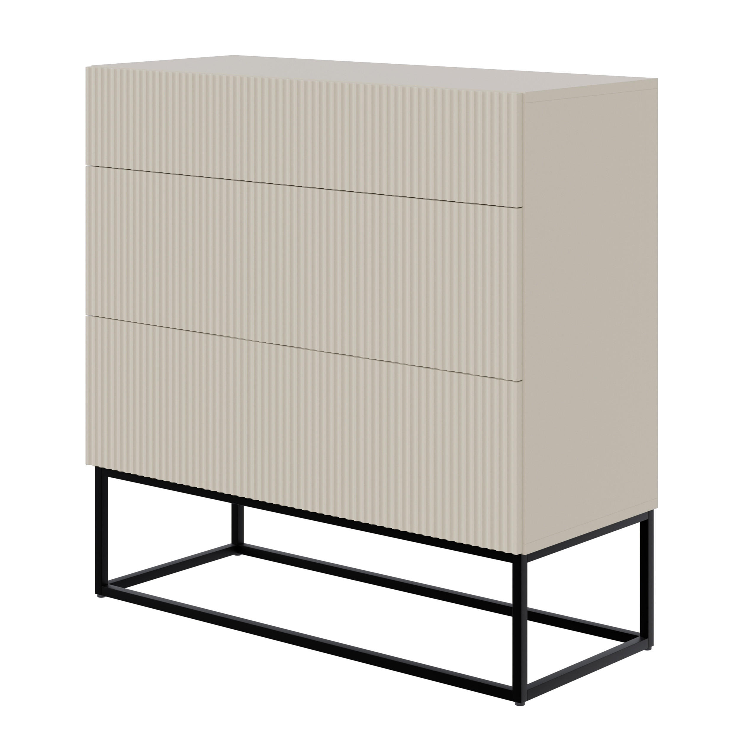 KOMMODE Veldio Graubeige mit schwarzen Beinen 90 cm - Greige/Schwarz, Holzwerkstoff/Metall (90/90/38cm) - Selsey